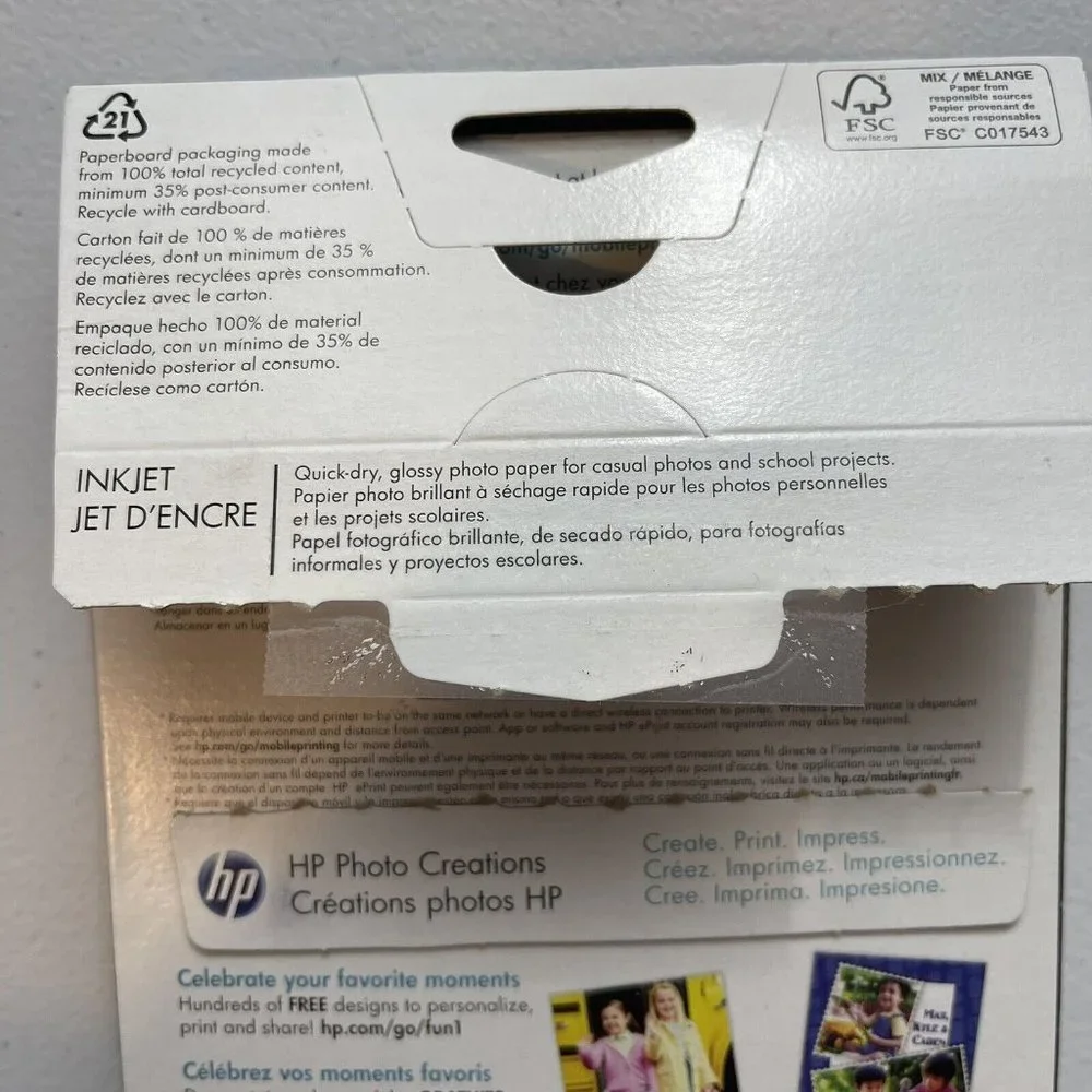 HP PHOTO CREATIONS Everyday Photo Paper 99 Sheets 4x6 Glossy - Open Box